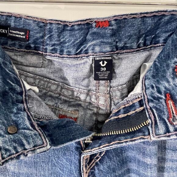 TRUE RELIGION Men’s Ricky Distressed Relaxed Straight Jean size 30 - Picture 4 of 10